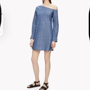 Theory Blue Indigo Chambray Denim Ulrika Asymmetric One-Shoulder Mini Dress Sz 2
